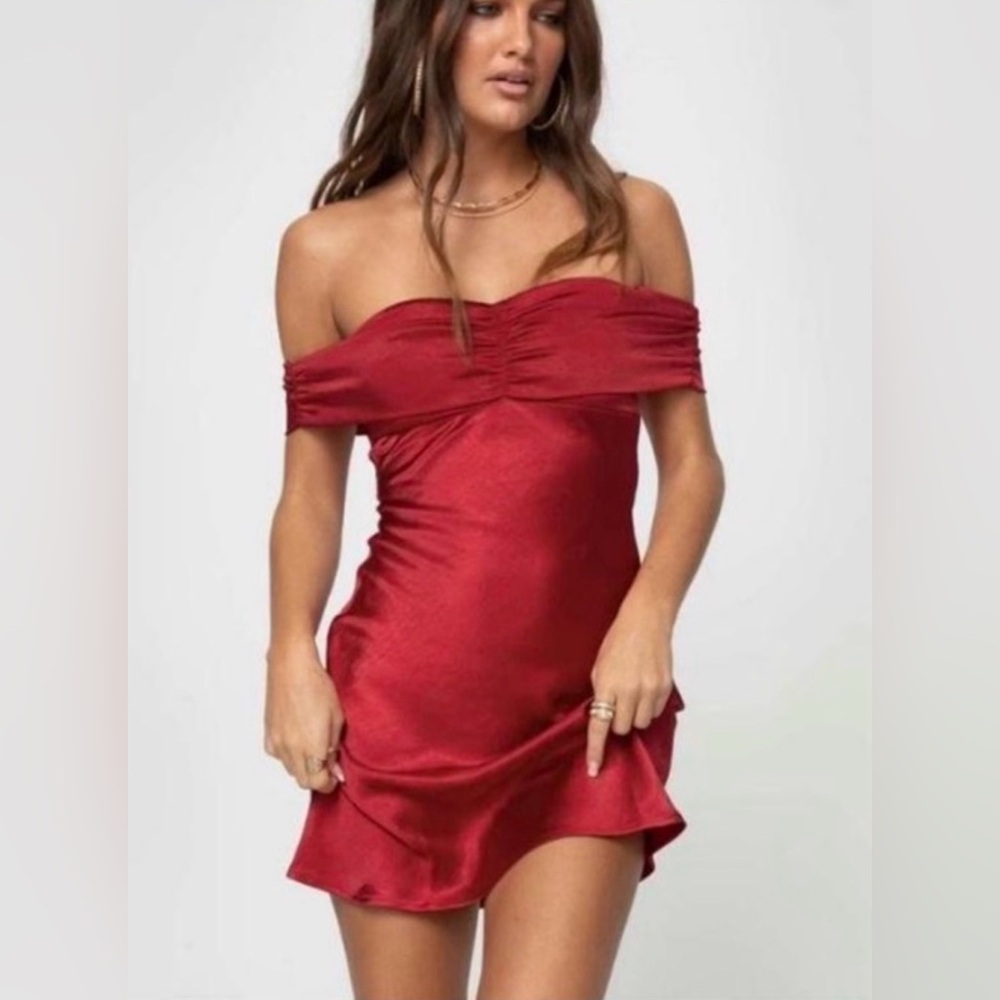 NWOT Princess Polly Red Sadee Off The Shoulder Cocktail Mini Dress Size 8